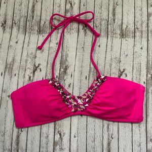 Victorias Secret Womens Bikini Top Pink with Sequin Size Medium M Halter Lined